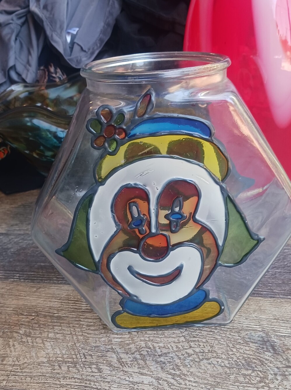 Funky Vintage Clown Face Stained Glass Candy Jar 3d Cookie 8 X 8"